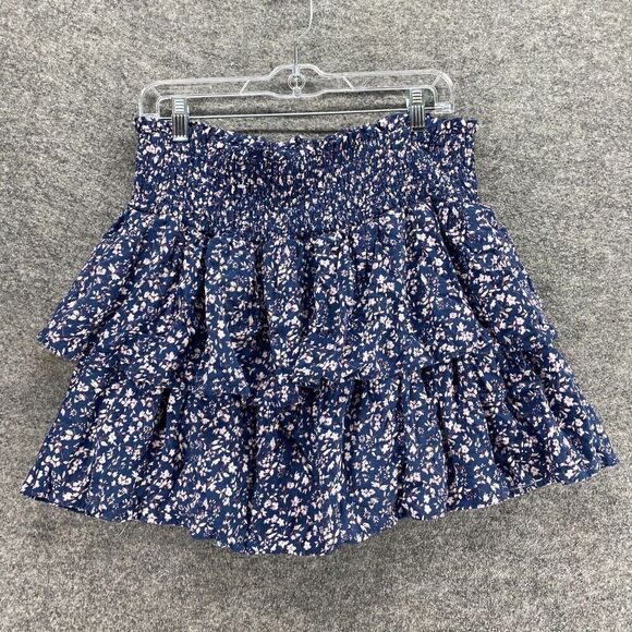 5/$45 WallFlower Skirt Women XL Blue Floral A-Line Midi Ruffle Lined Pull On - Picture 2 of 9